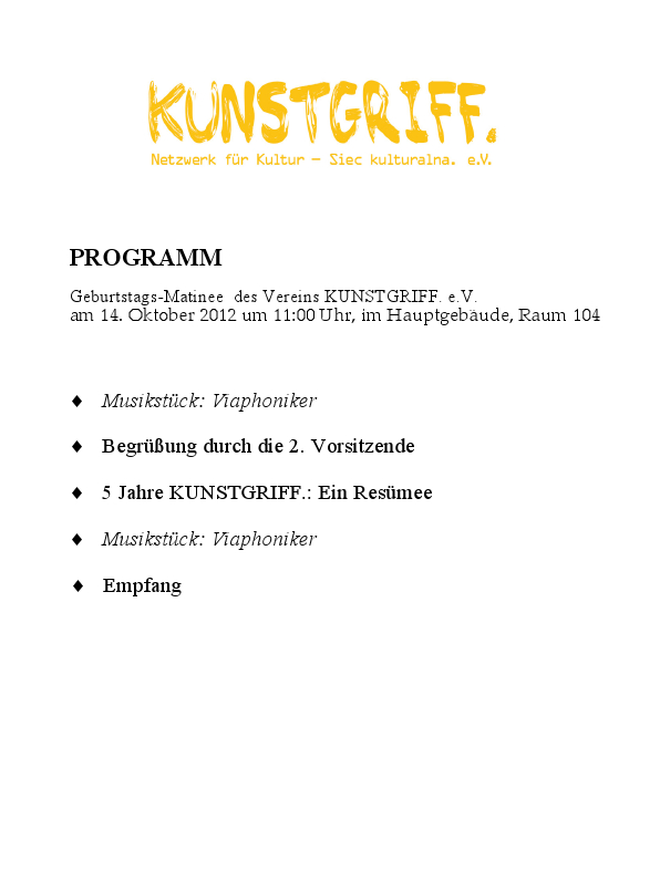 Programm der Matinee zum Fünfjährigen